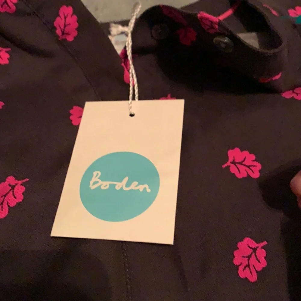 BODEN Paula Popover Top Size 10 Gray Pink Leaf Print Long Sleeve - Picture 3 of 4